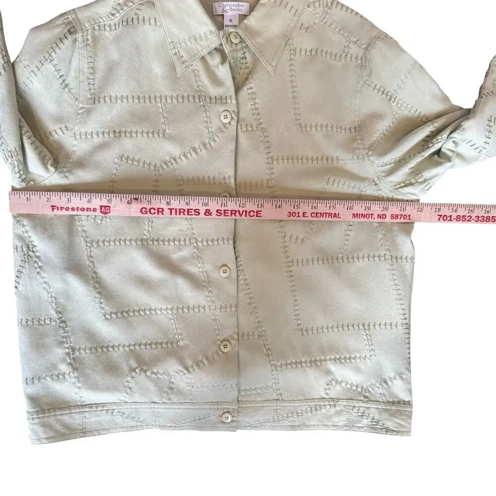 Christopher & Banks Jacket XL Lime Green Faux Suede Patchwork Stitching Lined